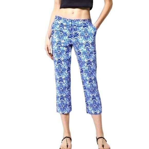 Milly x Designation Pants Womens 8 Blue Cropped Capri Ankle Preppy Coastal Twee - Picture 1 of 12